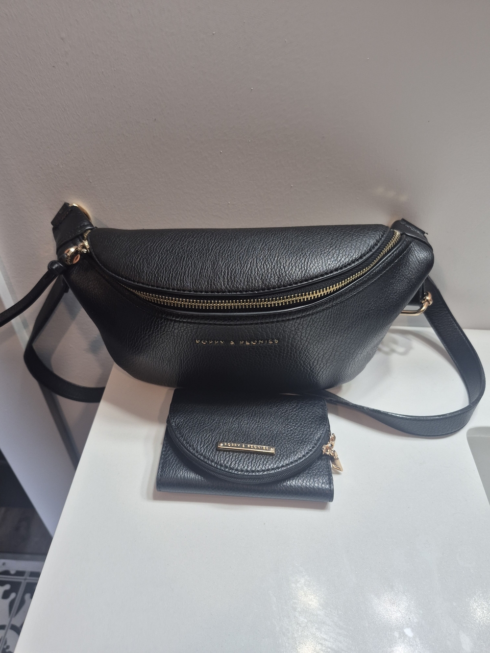Poppy & Peonies Black Sidekick & Wallet